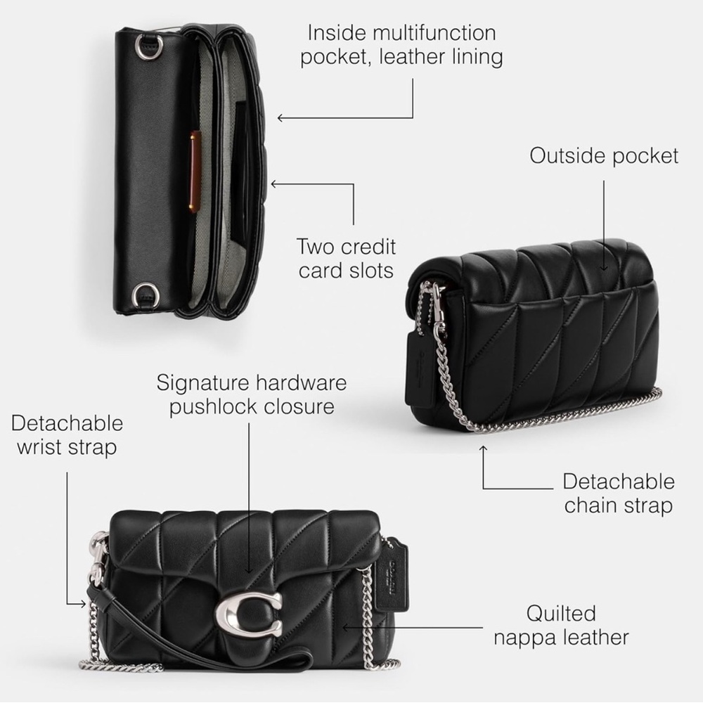 COACH Tabby 19 Quilted Nappa Leather Chain Crossbody/Wristlet w/Dust Bag - Picture 7 of 11